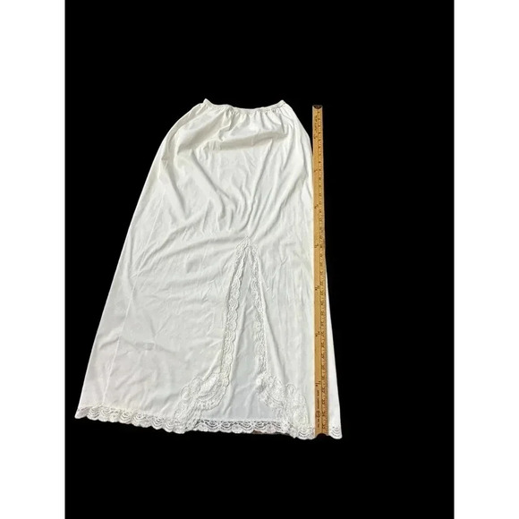Vintage Shadow Line White Nylon Lace Trim Slit A-Line Midi Skirt Size M - Picture 3 of 8